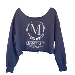 Montauk Yacht Club Womens Sweatshirt Extra Large‎ XL Blue DIY Cutoff Coastal